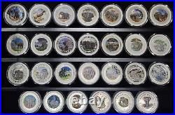 COMPLETE FULL SET 1 oz Colorized Somalia Silver Elephant Coin Lot (1999-2024)
