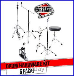 Complete Drum Hardware Pack 6 Piece Set by GRIFFIN Full Size Percussion Stand