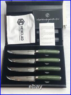 HexClad Steak Knife Set, 4-Pieces Damascus Stainless Steel Blades, Full Tang